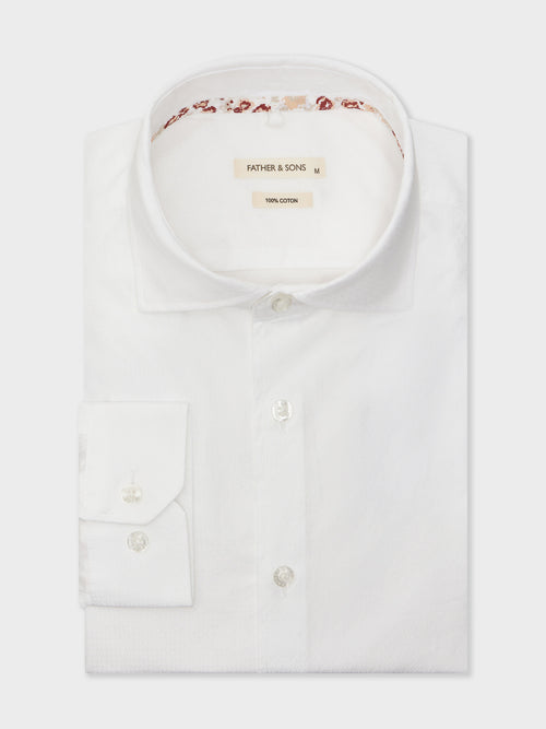 Chemise Regular en coton façonné blanc à motif - 1 - Father & Sons   - 9 