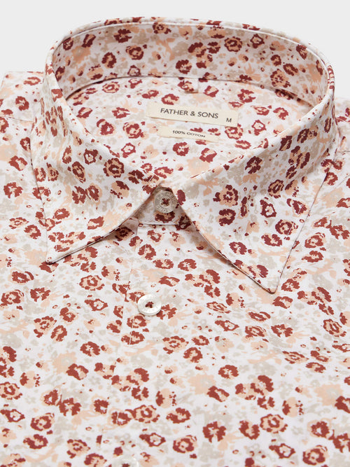 Chemise Slim en popeline de coton à motif fleuri terracotta - 2 - Father & Sons   - 3 