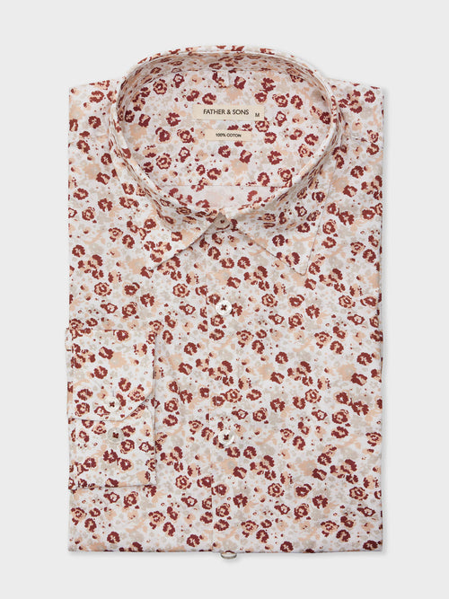 Chemise Slim en popeline de coton à motif fleuri terracotta - 1 - Father & Sons   - 5 