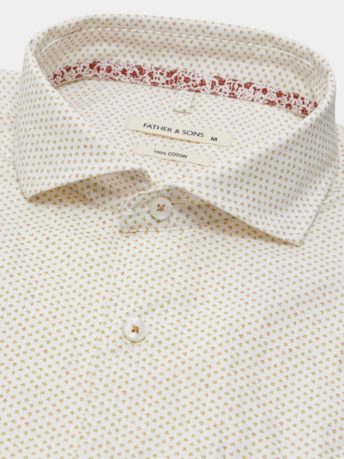 Chemise Slim en popeline de coton blanc à motif beige - Father & Sons   - 2 