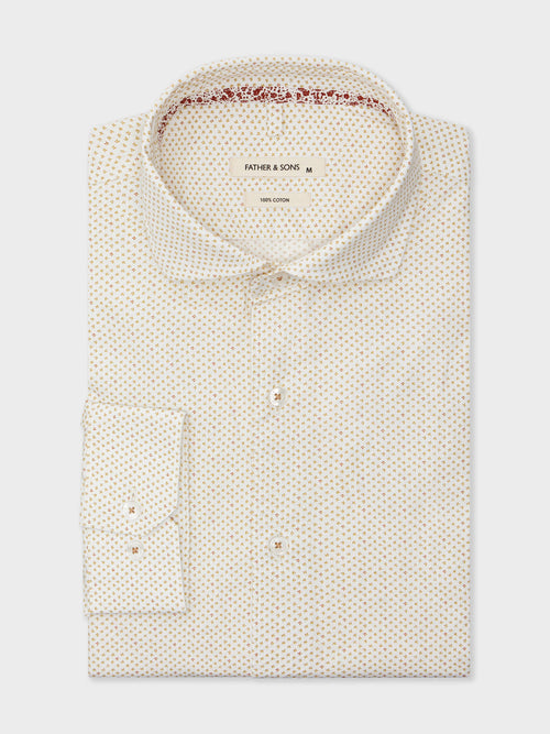 Chemise Slim en popeline de coton blanc à motif beige - 1 - Father & Sons   - 12 