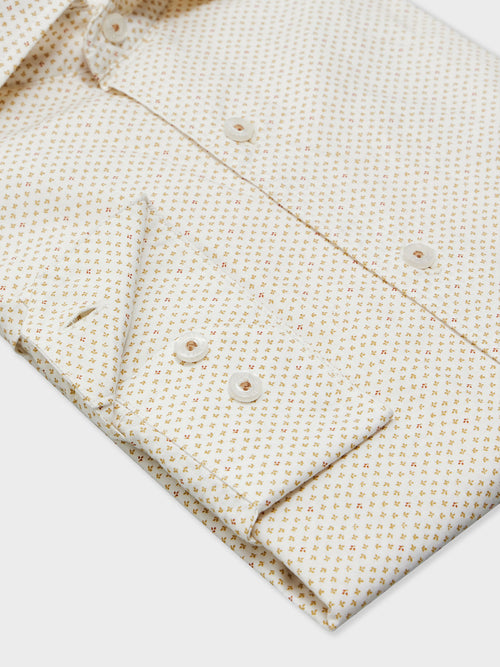 Chemise Slim en popeline de coton blanc à motif beige - Father & Sons   - 3 