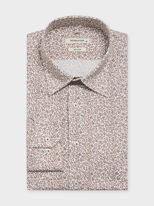 Chemise Regular en popeline de coton à motif fleuri marron - Father & Sons   - 1 