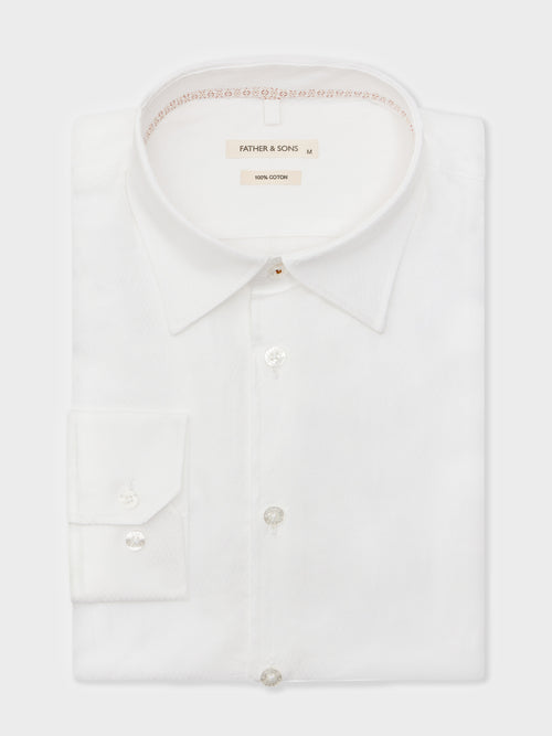 Chemise Slim en coton façonné blanc à motif - 1 - Father & Sons   - 2 