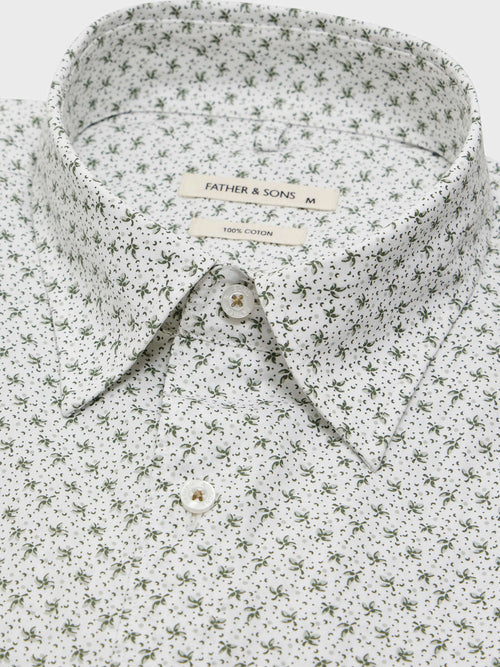 Chemise Slim en popeline de coton blanc à motif fleuri kaki - 2 - Father & Sons   - 15 