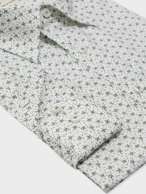 Chemise Slim en popeline de coton blanc à motif fleuri kaki - Father & Sons   - 3 