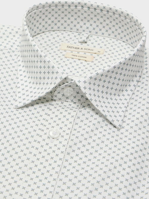 Chemise Regular en popeline de coton blanc à motif kaki - Father & Sons   - 2 