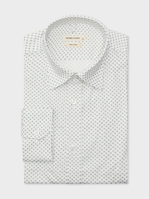 Chemise Regular en popeline de coton blanc à motif kaki - 1 - Father & Sons   - 20 