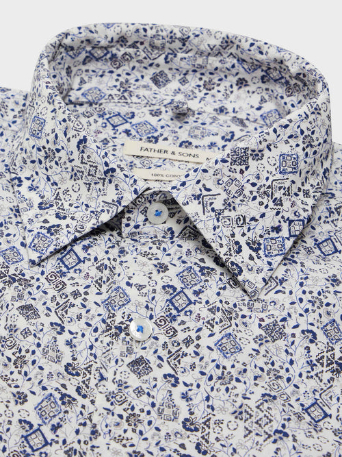 Chemise Slim en popeline de coton à motif fleuri bleu - Father & Sons   - 2 