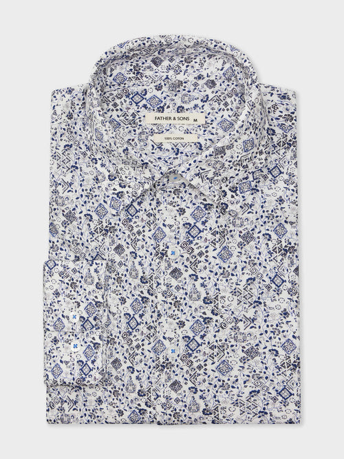 Chemise Slim en popeline de coton à motif fleuri bleu - 1 - Father & Sons   - 20 