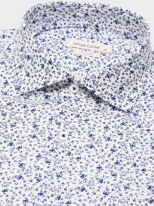 Chemise Regular en popeline de coton à motif fleuri bleu - 2 - Father & Sons   - 7 