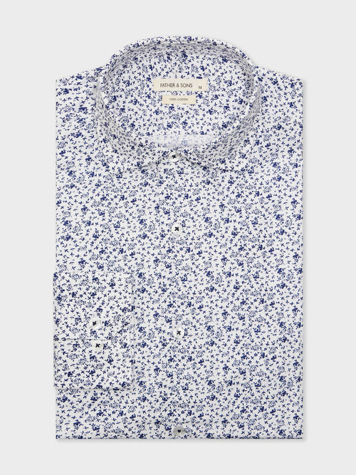 Chemise Regular en popeline de coton à motif fleuri bleu - Father & Sons   - 1 