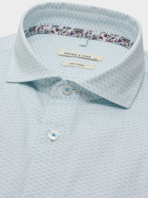 Chemise Regular en popeline de coton à motif bleu ciel - 2 - Father & Sons   - 16 