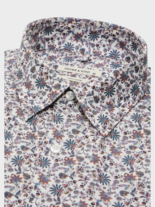 Chemise Slim en popeline de coton à motif fleuri multicolore - 2 - Father & Sons   - 4 