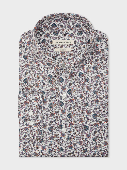 Chemise Slim en popeline de coton à motif fleuri multicolore - 1 - Father & Sons   - 4 