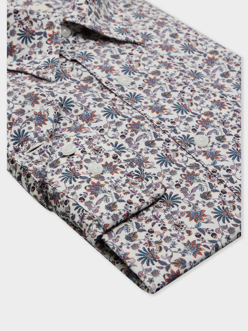 Chemise Slim en popeline de coton à motif fleuri multicolore - Father & Sons   - 3 