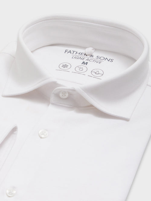 Chemise Slim en popeline de coton mélangé blanc - Father & Sons   - 6 