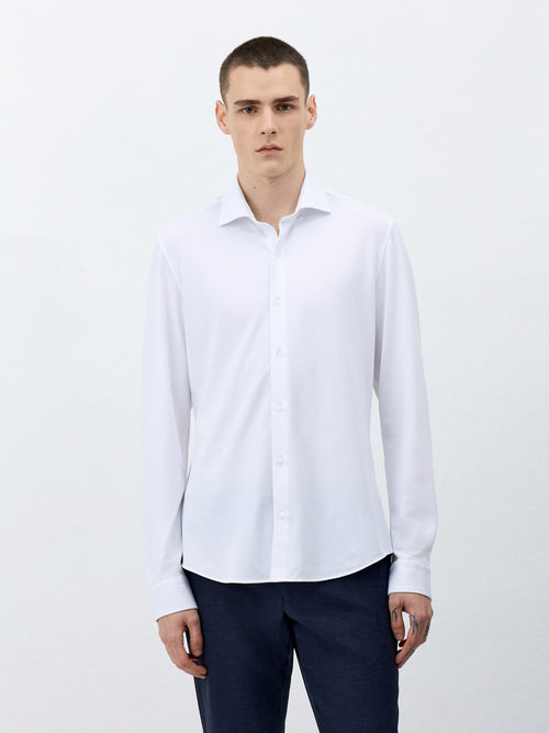 Chemise Slim en popeline de coton mélangé blanc - Father & Sons   - 4 