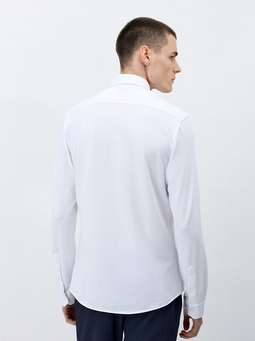 Chemise Slim en popeline de coton mélangé blanc - 2 - Father & Sons   - 11 