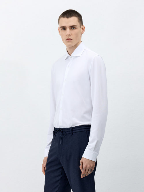 Chemise Slim en popeline de coton mélangé blanc - 1 - Father & Sons   - 11 