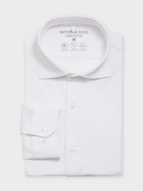 Chemise Slim en popeline de coton mélangé blanc - Father & Sons   - 5 