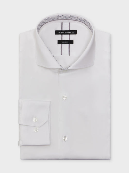 Chemise Slim en satin de coton blanc - 1 - Father & Sons   - 4 