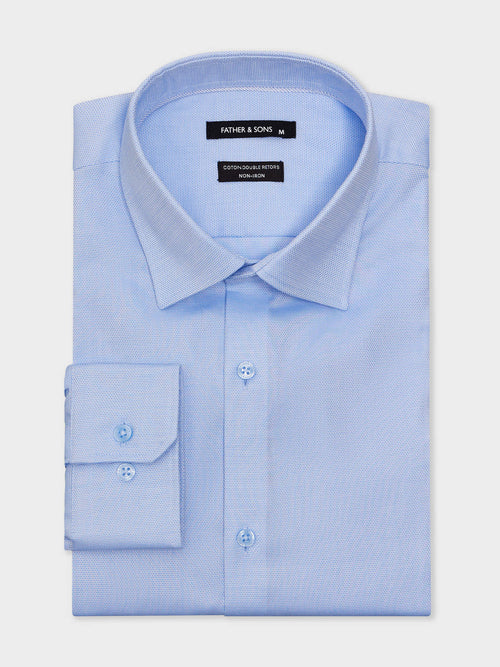 Chemise non-iron Regular en coton Jacquard bleu ciel à motif - 1 - Father & Sons   - 9 