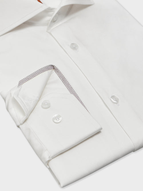 Chemise Slim en satin de coton écru - Father & Sons   - 3 