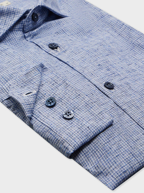 Chemise Slim en popeline de coton bleu indigo à carreaux - Father & Sons   - 3 