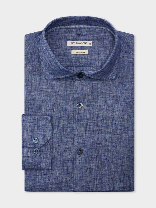 Chemise Slim en popeline de coton bleu indigo - 1 - Father & Sons   - 6 