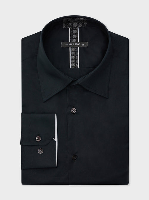 Chemise Slim en satin de coton stretch noir - 1 - Father & Sons   - 3 