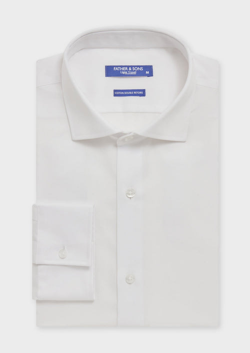 Chemise habillée non-iron Regular en popeline de coton uni blanc - 1 - Father & Sons   - 6 