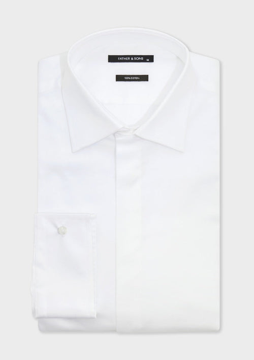 Chemise habillée Regular en satin de coton uni blanc - 1 - Father & Sons   - 2 