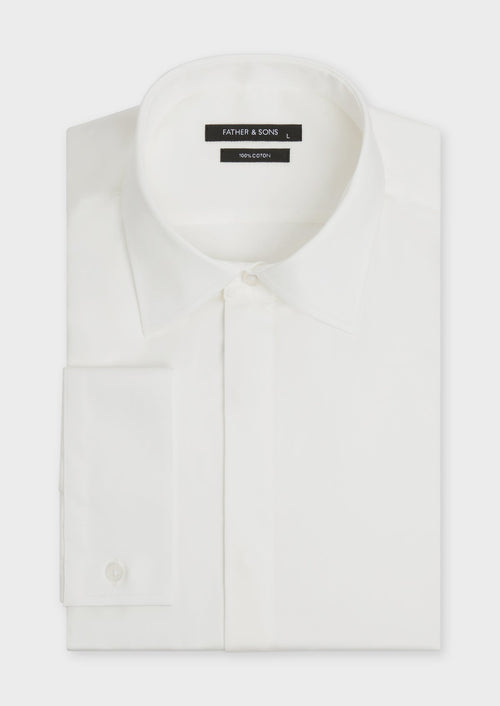 Chemise habillée Regular en satin de coton uni écru - Father & Sons   - 1 