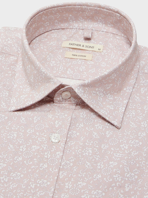 Chemise Slim en popeline de coton rose à motif fleuri blanc - 2 - Father & Sons   - 7 