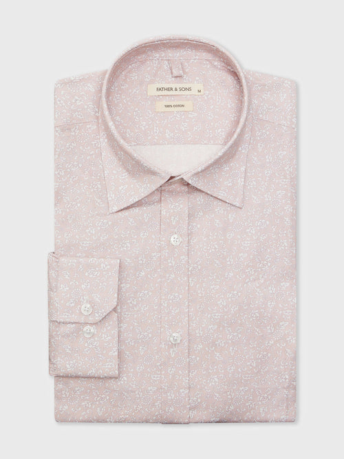 Chemise Slim en popeline de coton rose à motif fleuri blanc - 1 - Father & Sons   - 7 