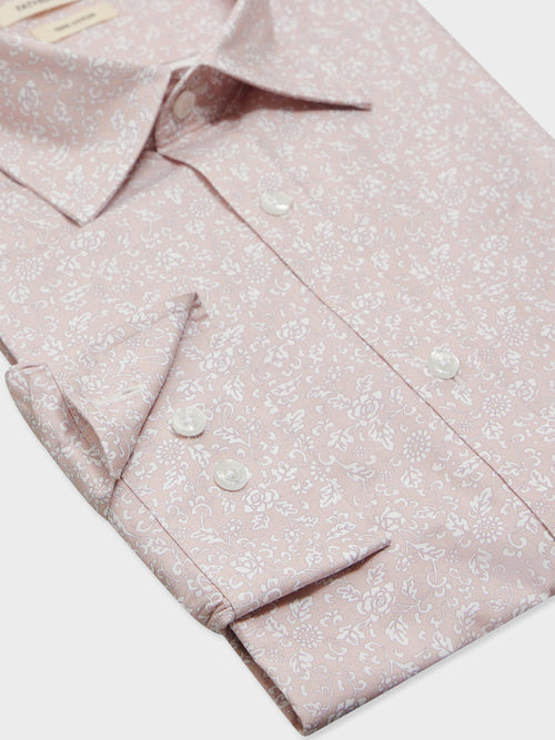 Chemise Slim en popeline de coton rose à motif fleuri blanc - Father & Sons   - 3 