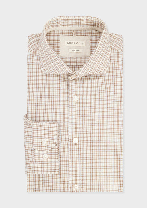 Chemise Slim en twill de coton beige à carreaux - 1 - Father & Sons   - 3 