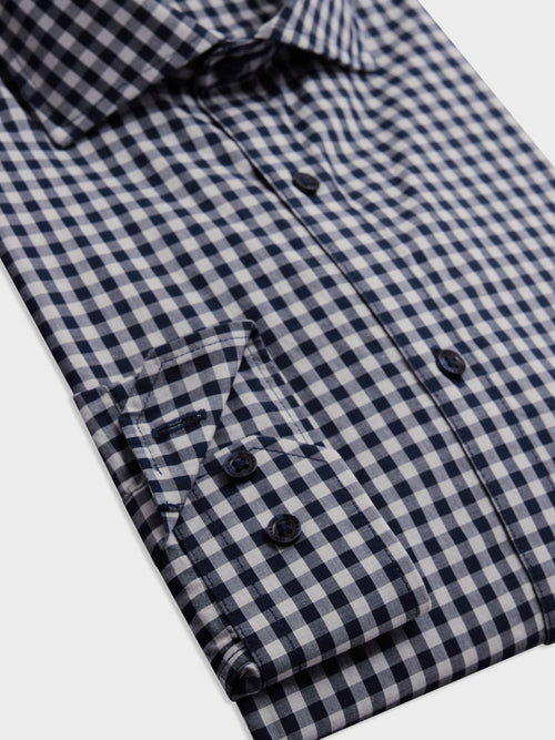 Chemise Slim en popeline de coton bleu marine à carreaux blancs - Father & Sons   - 3 