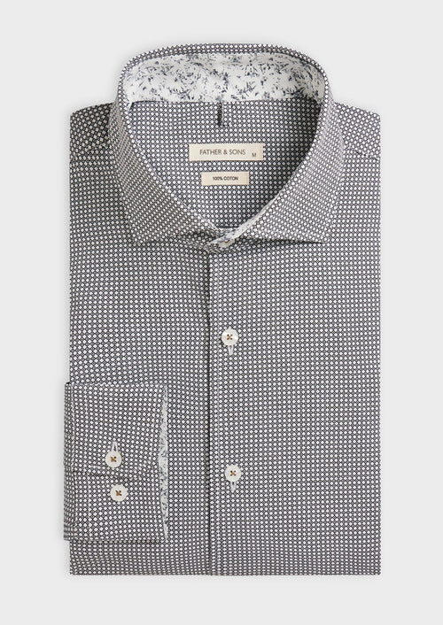 Chemise sport Slim en popeline de coton blanc à motif fantaisie noir - 1 - Father & Sons   - 6 