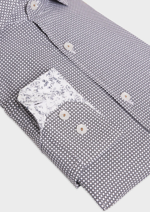 Chemise sport Slim en popeline de coton blanc à motif fantaisie noir - Father & Sons   - 3 