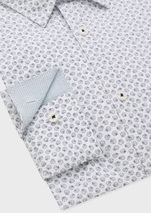 Chemise sport Slim en popeline de coton blanc à motif fantaisie bleu - Father & Sons   - 3 