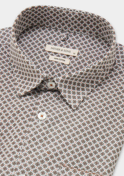 Chemise sport Slim en popeline de coton blanc à motif fantaisie noir et marron - 2 - Father & Sons   - 20 