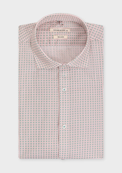 Chemise sport Slim en popeline de coton blanc à motif fantaisie rose, vert et bleu - 1 - Father & Sons   - 8 