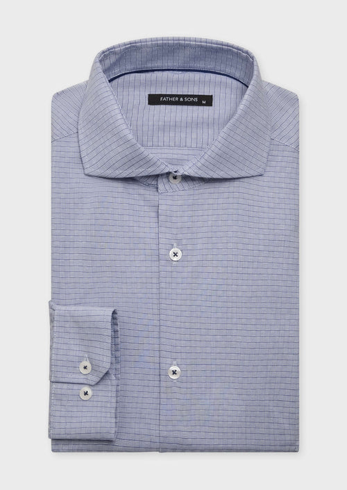 Chemise habillée Slim en coton mélangé Jacquard blanc à motif fantaisie bleu marine - Father & Sons   - 1 