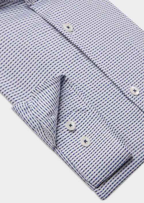 Chemise habillée Slim en coton mélangé Jacquard blanc à motif fantaisie bleu marine - Father & Sons   - 3 