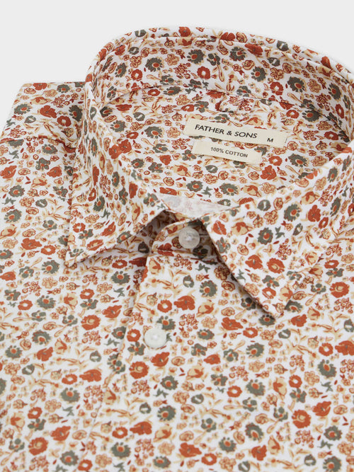 Chemise Slim en popeline de coton à motif fleuri terracotta - 2 - Father & Sons   - 14 