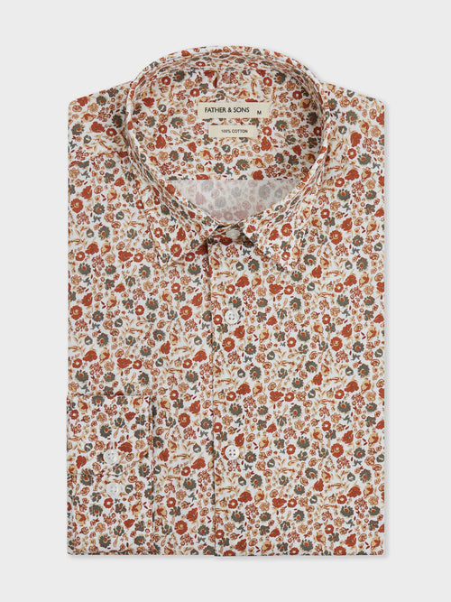 Chemise Slim en popeline de coton à motif fleuri terracotta - 1 - Father & Sons   - 14 