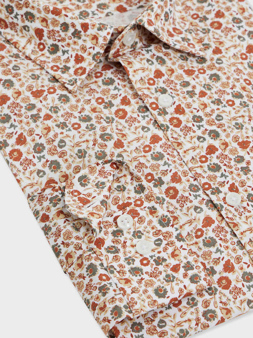 Chemise Slim en popeline de coton à motif fleuri terracotta - Father & Sons   - 3 