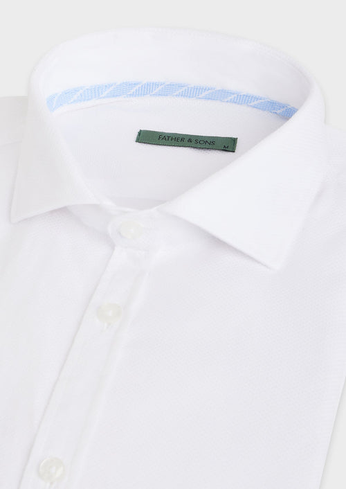 Chemise sport Slim en coton bio façonné uni blanc - Father & Sons   - 2 